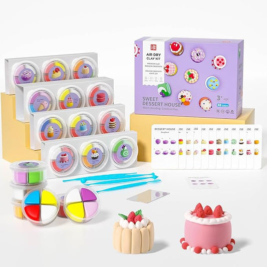 Air Dry Clay for Kids - Modeling Clay Kits, Ultra Light & Soft, Safe & Non-Toxic, 12 Boxes DIY Model Magic Clay 48 Colors with Sculpting Tools und Tutorials, Creative Art Crafts Toys Gifts Boys Girls