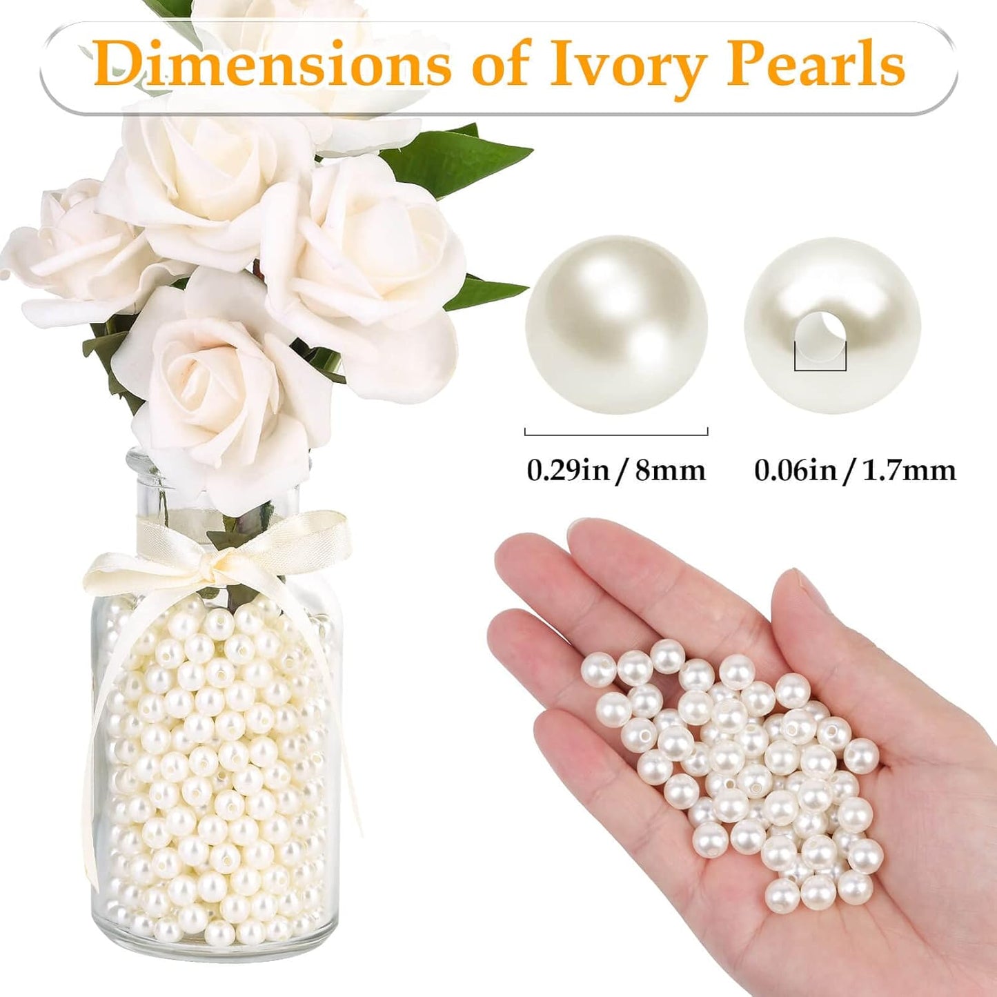 Anezus Ivory Faux Fake Pearls, 8 MM Sew on Pearl Beads with Holes for Jewelry Making, Bracelets, Necklaces, Hairs, Crafts, Decoration and Vase Filler, 800pcs