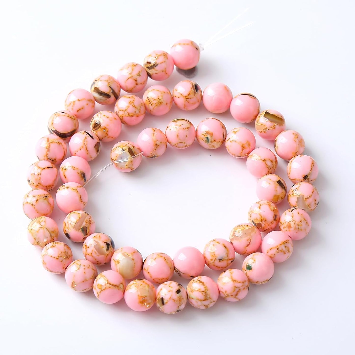45PCS 8MM Natural Pink Shell Turquoise Beads for Jewelry Making with Mother-of-Pearl Round Loose Beads DIY Bracelet Accessories 15" (8mm, Pink Shell Turquoises)