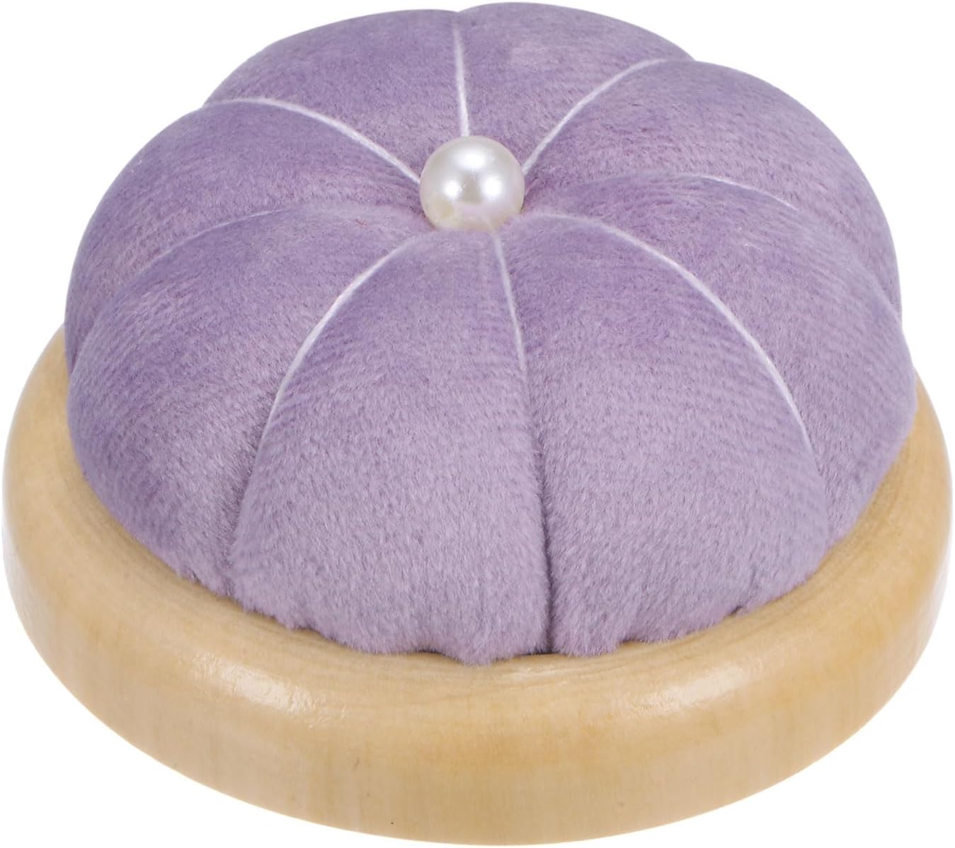 HARFINGTON Wooden Base Pin Cushion Japanese Style Cute Needle Holder Pincushions Round for Sewing Quilting Needlework DIY Crafts, Light Purple
