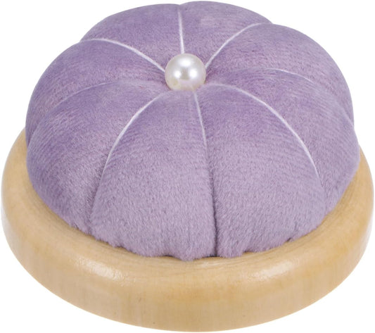 HARFINGTON Wooden Base Pin Cushion Japanese Style Cute Needle Holder Pincushions Round for Sewing Quilting Needlework DIY Crafts, Light Purple