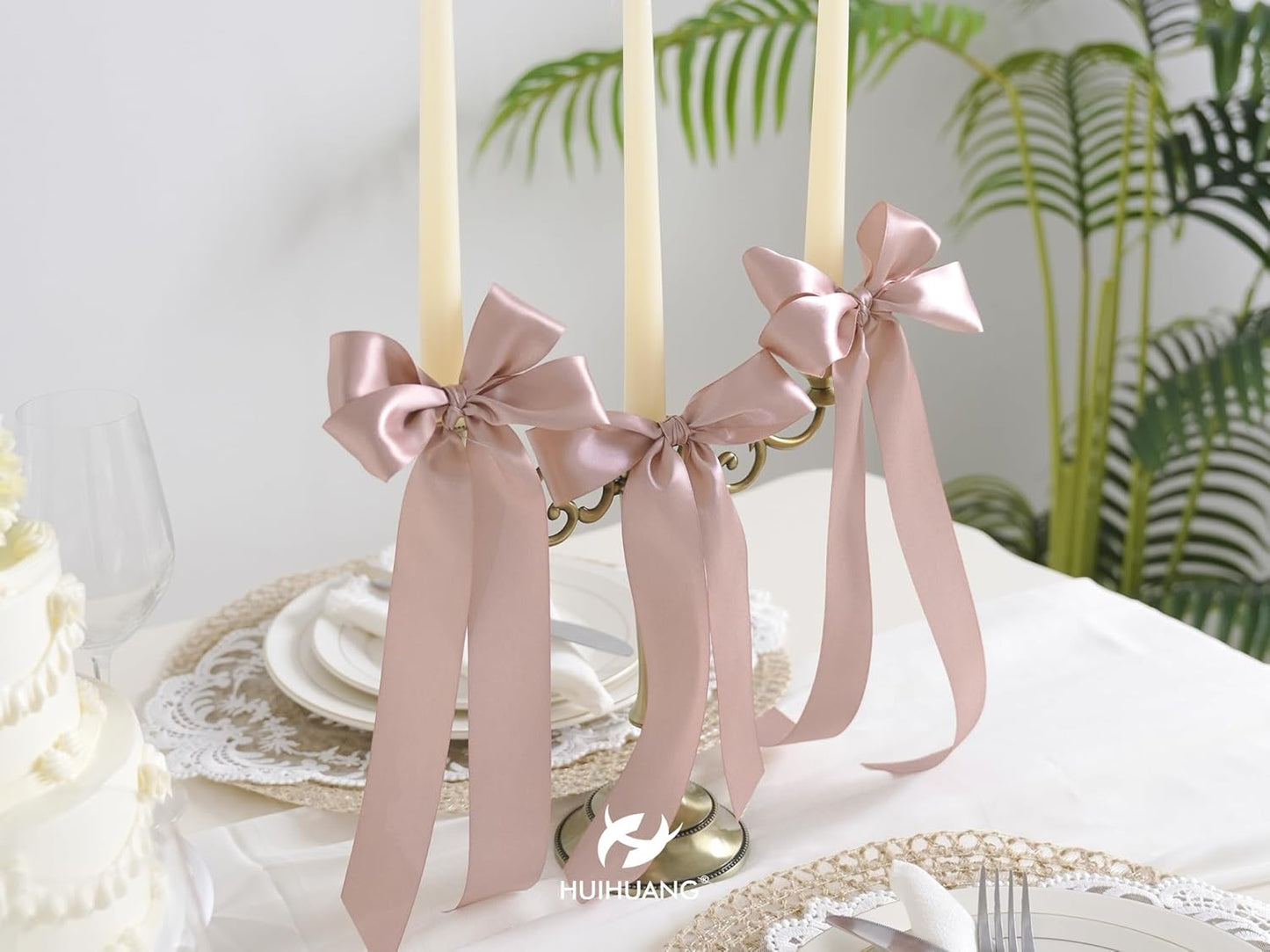 HUIHUANG Satin Ribbon 1-1/2 inch x 100 Yards Dusty Rose Double-Faced Satin Ribbon Dusty Pink Ribbons for Flower Bouquet, Gift Wrapping, Eternal Roses, DIY Crafts, Bridal Shower Wedding Decor