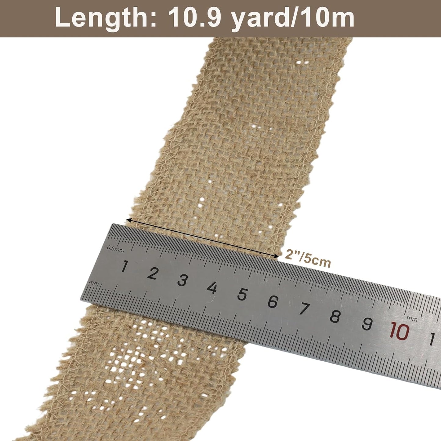 2" Wide Natural Burlap Fabric Roll - 10 Yards Jute Ribbon for Gift Wrapping, Wedding Decorations, Rustic Crafts, Wreaths & Home Decoration (5cm Wide)