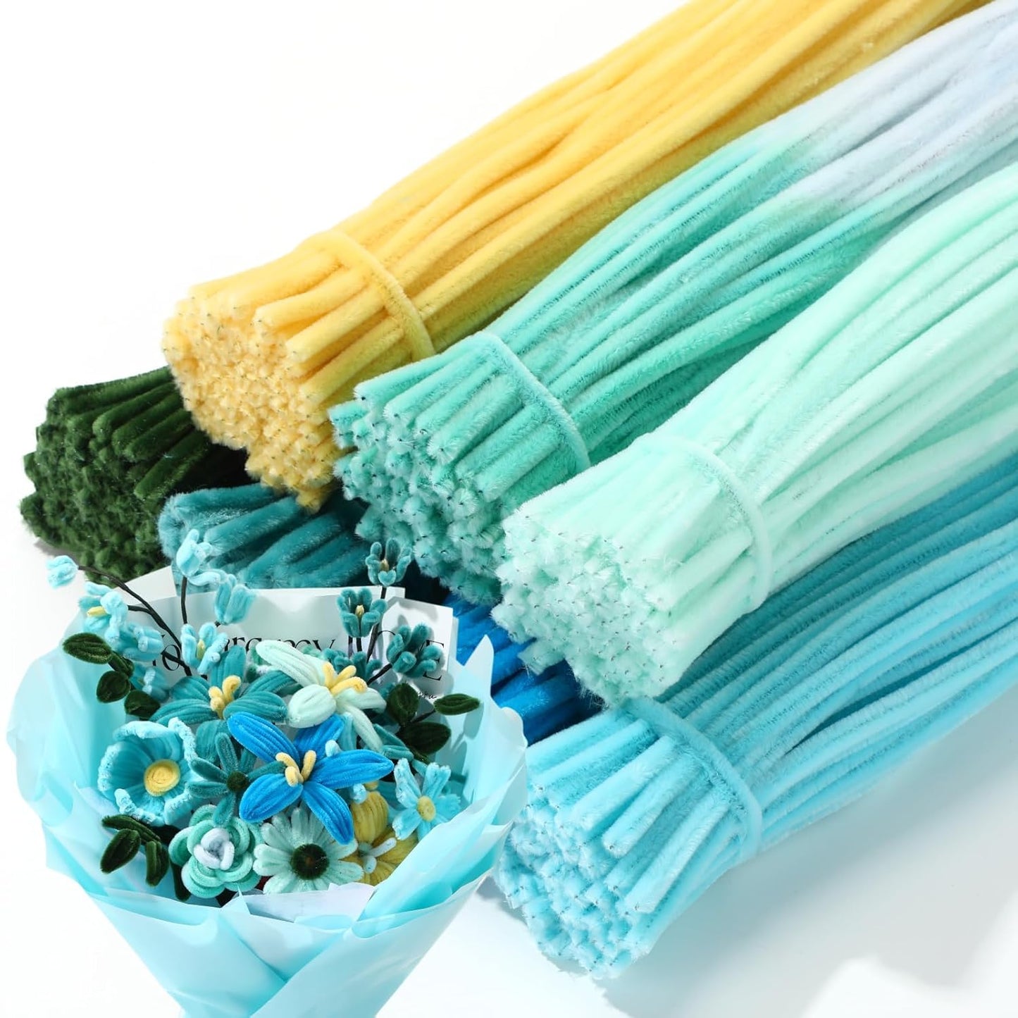 DaisyInner 700 Pcs Halloween Fall Pipe Cleaners Craft Bulk Pastel Chenille Stems Flower DIY Gradient Colored Fluffy for School Classroom Thanksgiving Christmas Party Supplies(Blue Style)