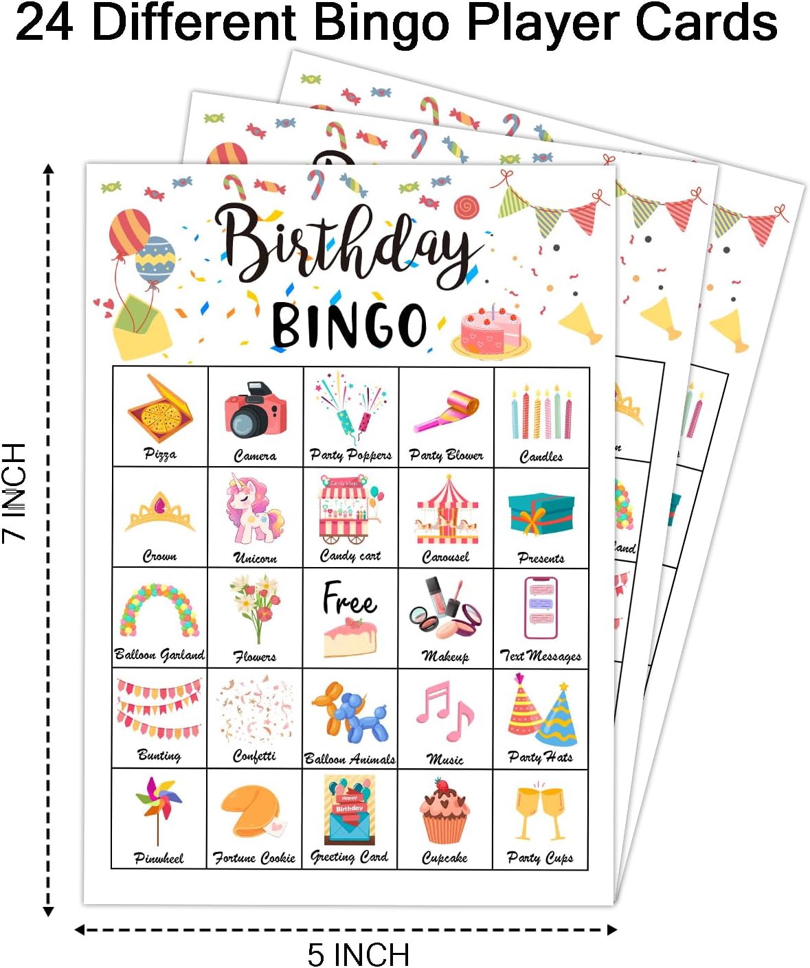Birthday Party Bingo Game Cards(24 Players), Birthday Bingo Card for Family Friend Adult, Large Group Holiday Party Activity Favor Decoration Supplies -002