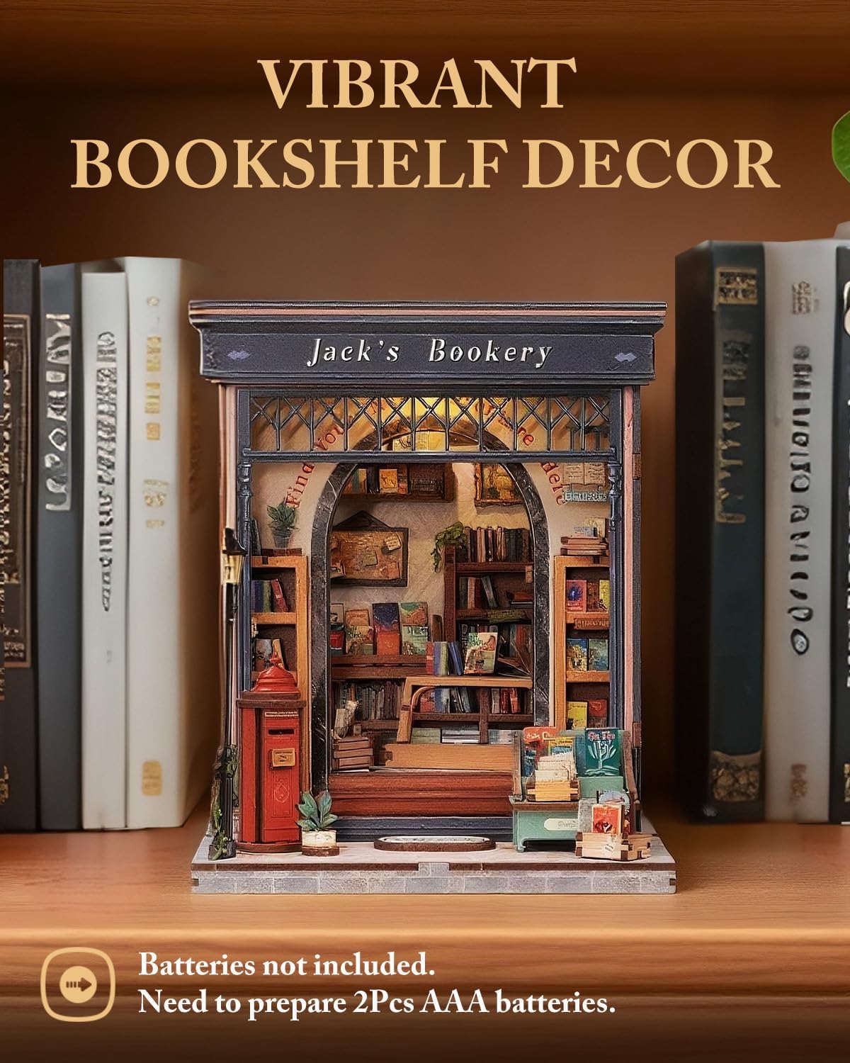Cutefun Book Nook Kit, DIY Miniature Dollhouse Library Kit for Adults and Teens, Tiny House Building Bookshelf Insert Decor with LED Light, Gifts for Family and Friends (Jack's Bookery)