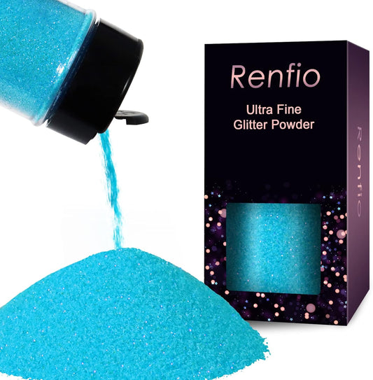 Renfio Iridescent Ultra Fine Glitter Powder Resin Supplies Glitters 1.94 Oz (55g) PET Flake Crafts Sequins 1/128" 0.008" 0.2mm Epoxy Chips Flakes for Tumblers Slime Olympic Decorations - Dream Blue