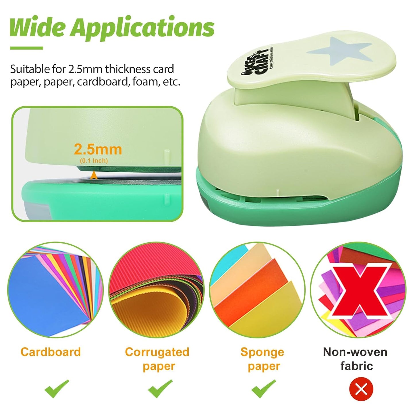 UCEC Star Hole Paper Punch, Star Lever Puncher for Crafts, 1 Inch Craft Punch, 5/8 inch Hole Punch Shape, 3/8 inch Paper Punch for Crafting