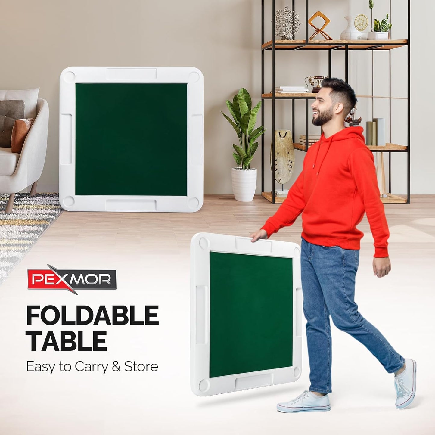 PEXMOR 39.5" Foldable Mahjong Table, Square 4 Player Card Game Table w/Cup Holders & Chip Grooves, Portable Folding Poker Domino Board Game Table for Blackjack, Texas Hold'em, Jigsaw Puzzles Game