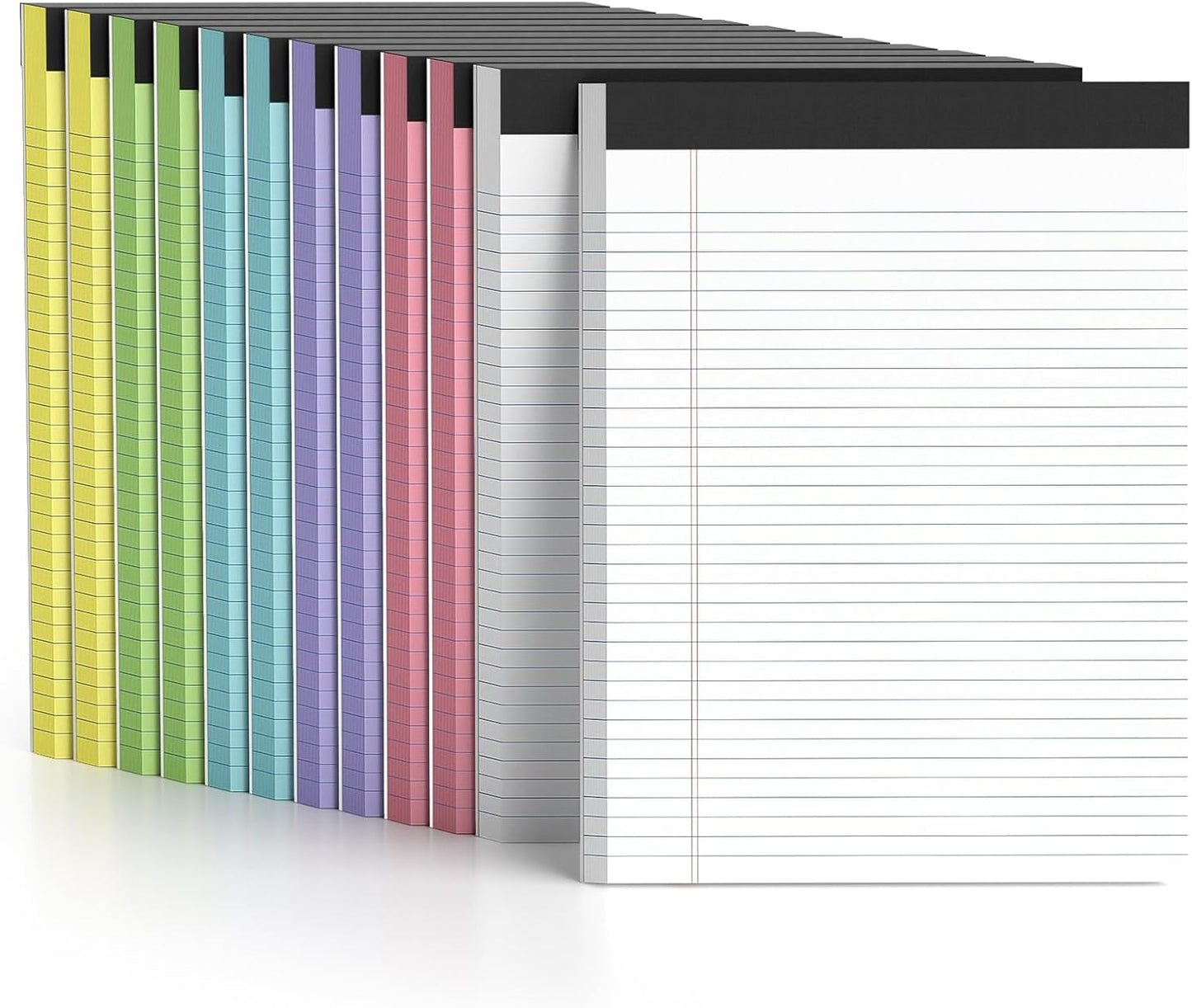 12 Pack Color Legal Pads 8.5 x 11 College Ruled Paper Note Pads Narrow Ruled 50 Sheets per Notepad Perforated Writing Pad Durable Sturdy Back 8x11 Pads of Paper Pink Purple Blue Green White Yellow