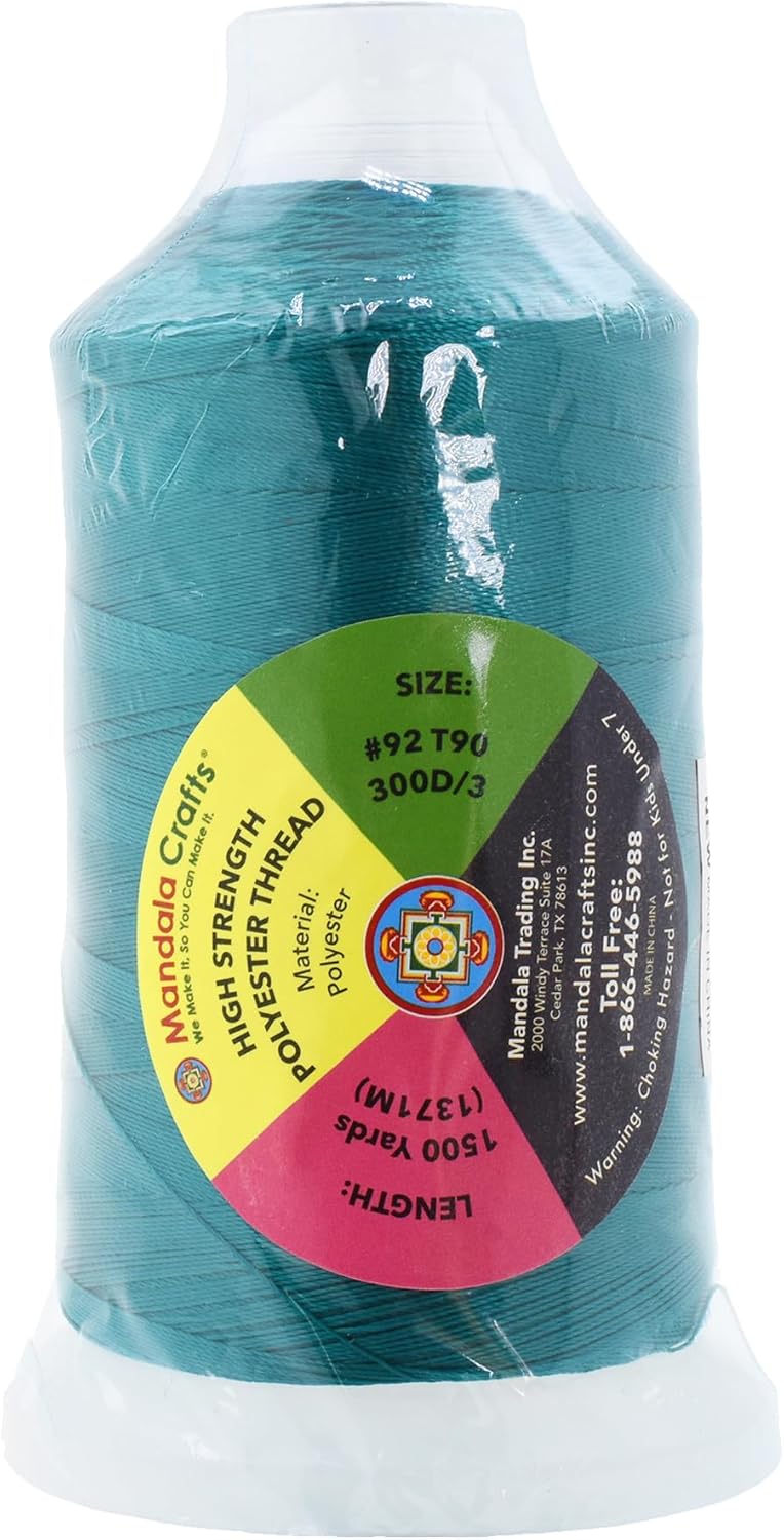 Mandala Crafts Teal Heavy Duty Thread -1500 Yds Tex 90 Thread for Sewing Drapery Jeans Leather Hair - Bonded Polyester Thread Outdoor Marine Upholstery Threads