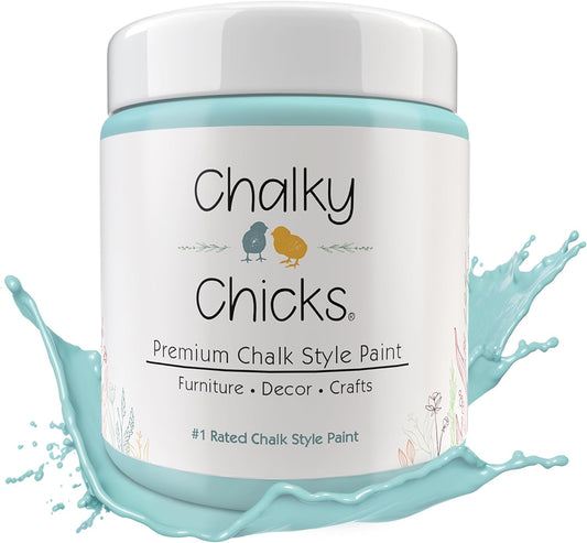 Chalky Chicks All-in-One Chalk Paint for Furniture or Cabinet - 16 Fl Oz - Matte Finish Rain Drop (Light Blue) for Metal, Wood Furniture Paint - No Sanding All-in-One for Home Decor & Crafts, USA Made