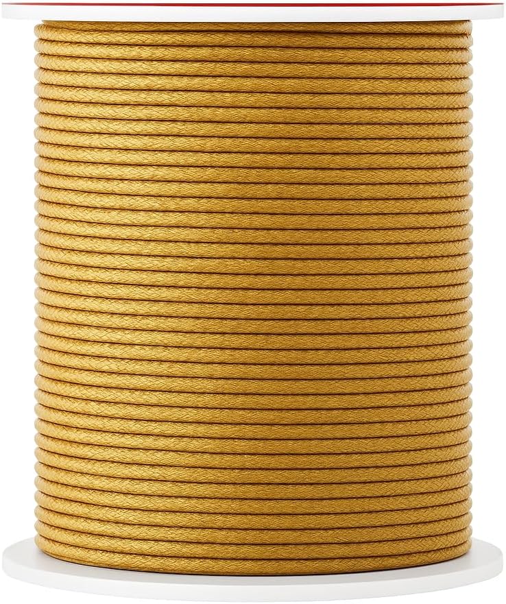 Mandala Crafts 2mm 109 Yards Gold Cotton Waxed Cord for Jewelry Making Bracelet Cord Waxed String - Beading String Thread Jewelry Cords for Necklaces String