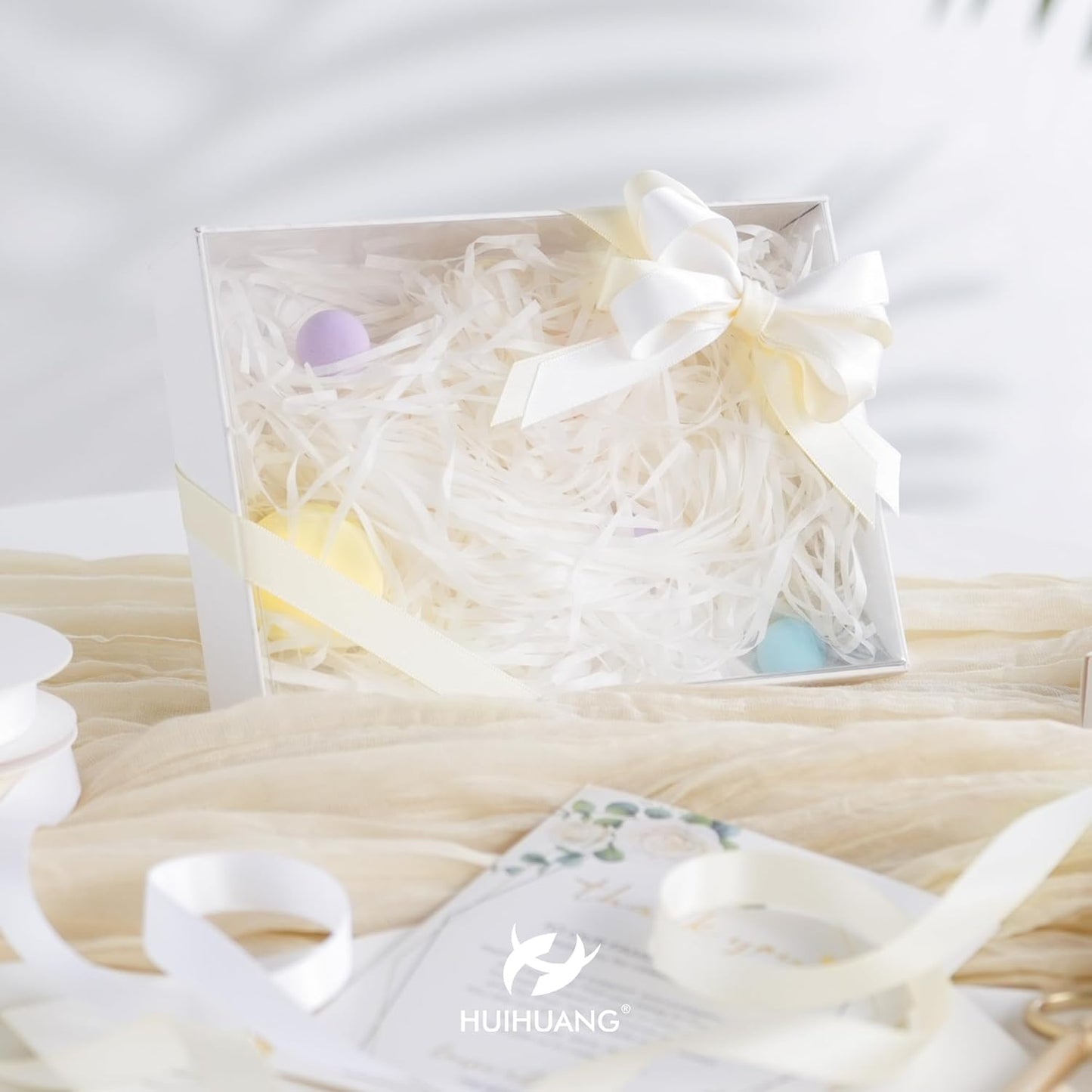 HUIHUANG Ivory Satin Ribbon 1/2 inch X 50 Yards Continuous, Off-White Double-Faced Satin Ribbon for Gift Wrapping, Bows, DIY Crafts, Flower Bouquet, Wedding Bridal Shower Decor, Flower Crowns