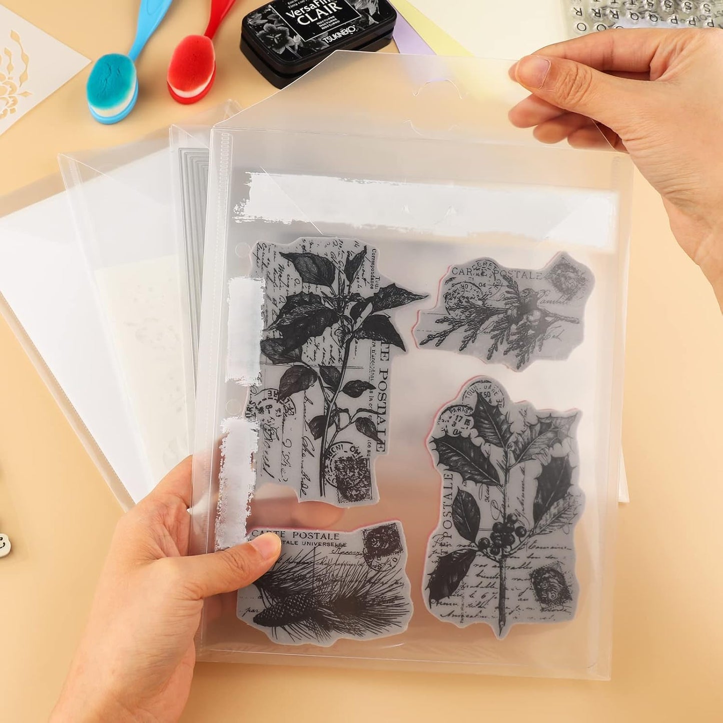 20 Pcs Stamp & Die Storage Pockets Resealable Clear Plastic Seal Bags Storage Case for Cutting Dies Stencil Album Stamp Crafts for DIY Scrapbooking Paper Card Craft Cutting Dies Storage