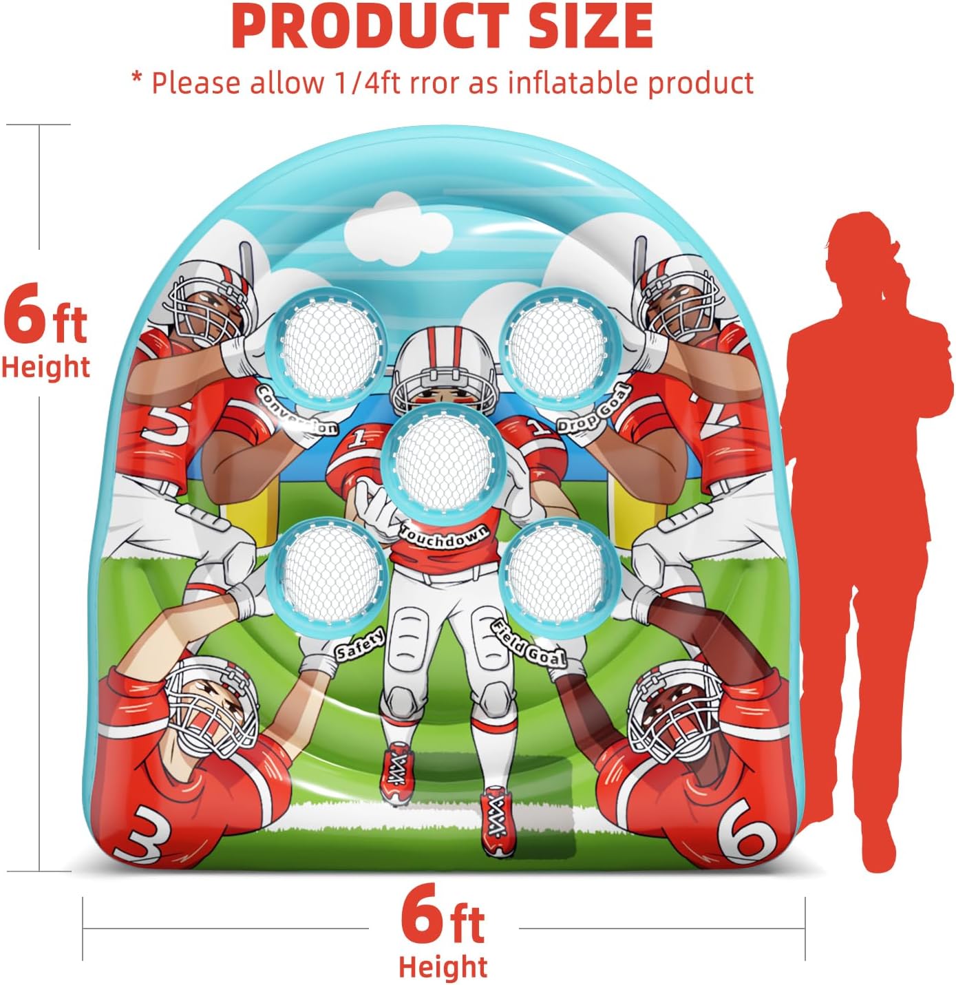 6Ft Football Target Toss Game - Inflatable Football Throwing Target Toy for Kids - Carnival Party Games