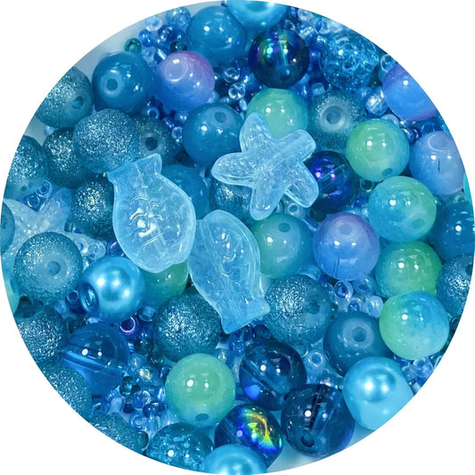 Assorted Glass Resin Beads Multi Size Colors Smooth Cracked Gravel Millet Spacer Beads for Bracelets Necklace Earring DIY Jewelry Making Craft(Starry Sky Blue Series)