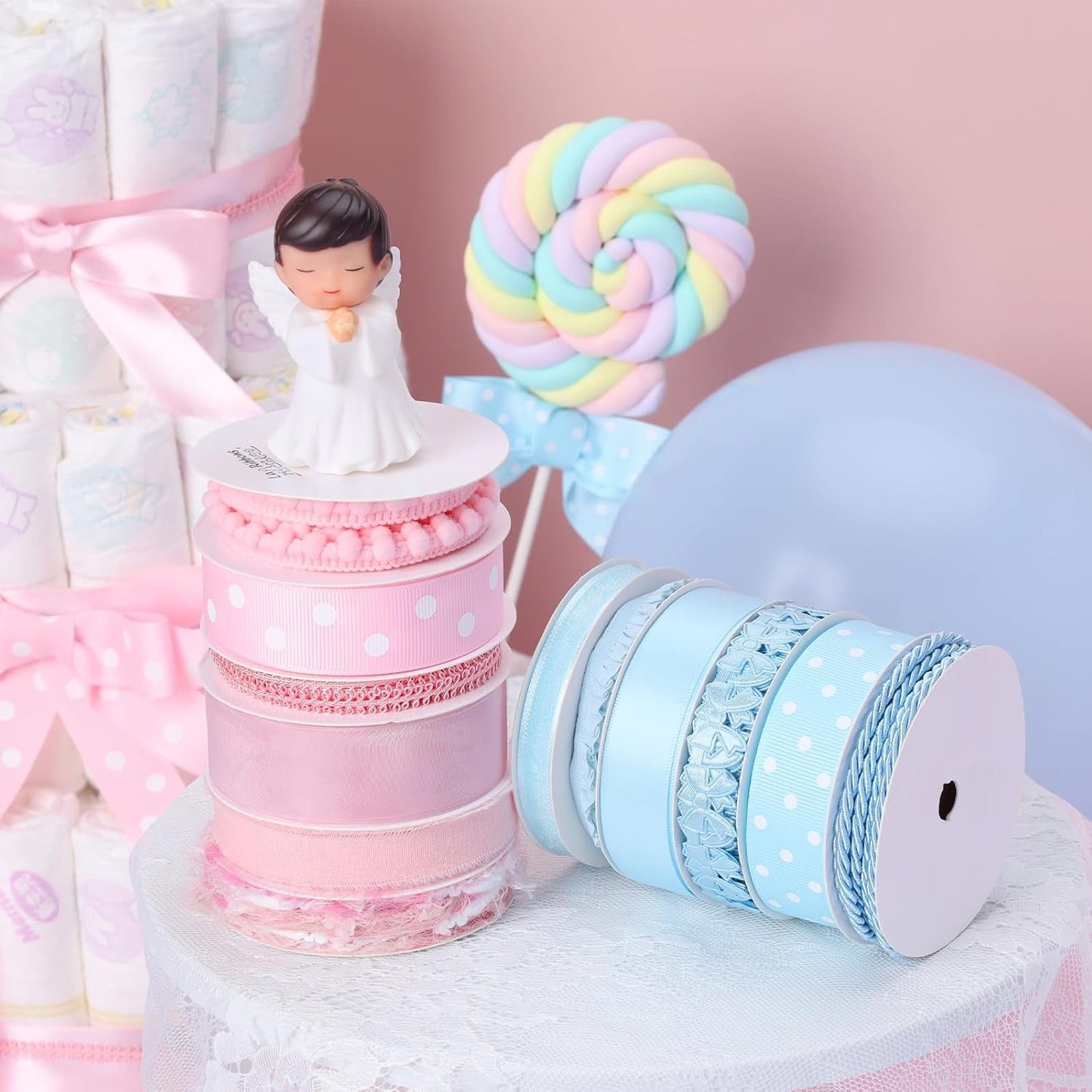 LaRibbons Pink Ribbons for Crafts 6 Rolls 27.5 Yards Total Thin Pink Ribbon for Baby Shower Sewing Gift Wrapping Clothing Trim Party and Home Decor