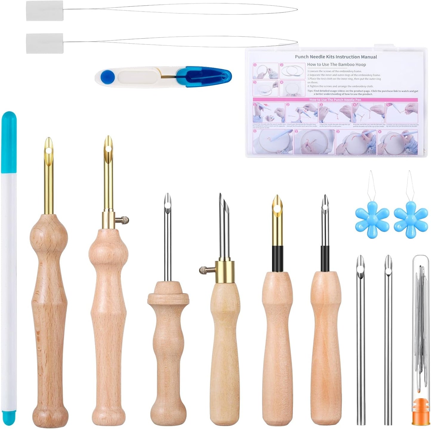 Punch Needle Kit with Storage Box, Punch Needle Tool Set for Adult Beginners, Perfect for DIY Craft,Decoration and Gifts