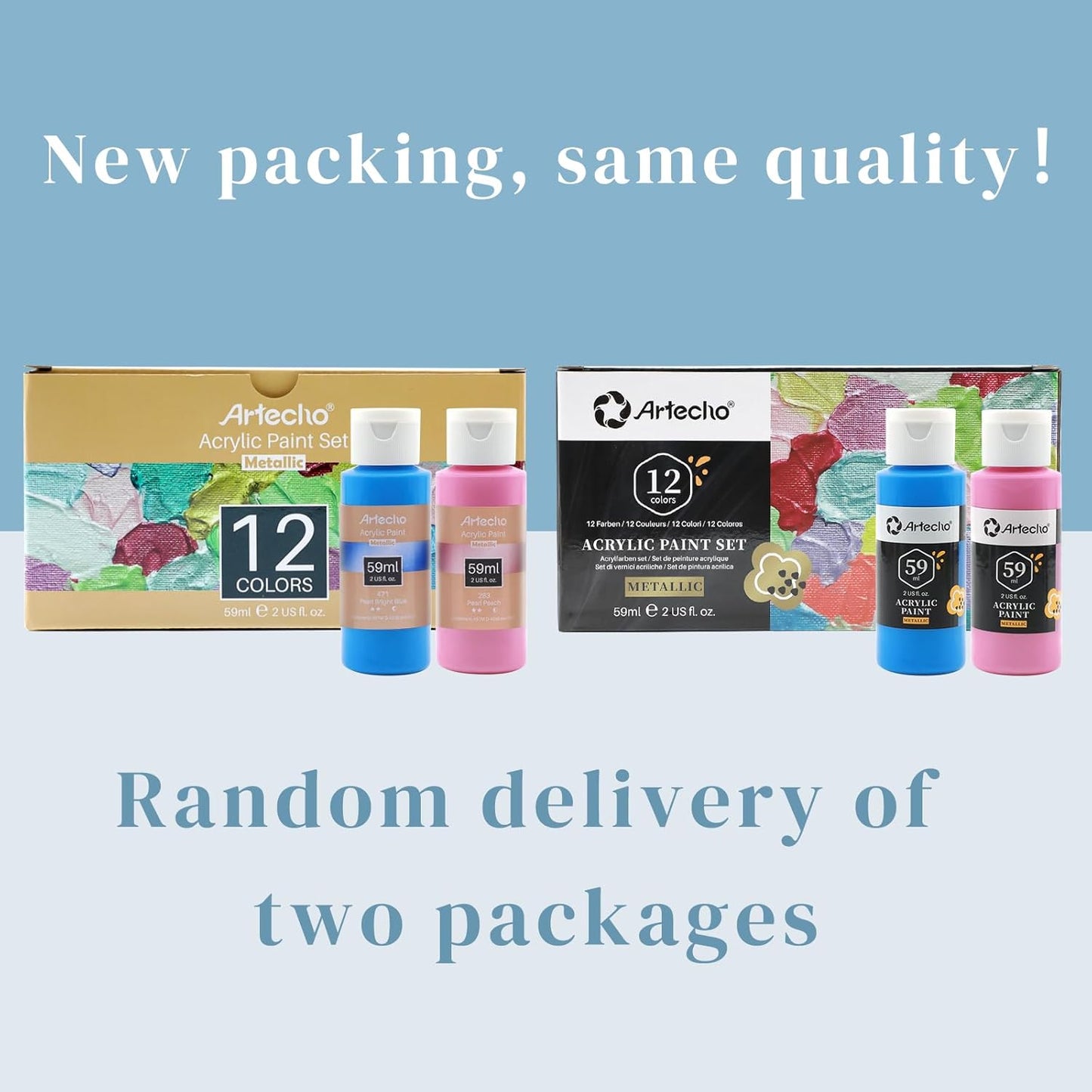 Artecho Acrylic Paint Set, 12 Metallic Colors Bottles (59ml / 2oz) Art Craft Paints for Canvas, Rock, Stone, Wood, Fabric, Art Supplies