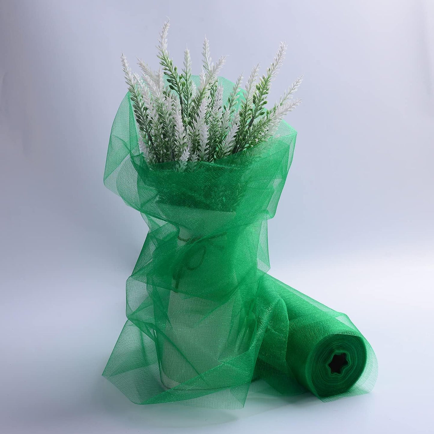 Crystal Organza Fabric Tulle - 16" by 50 Yards Sheer Fabric for Wedding Party Decoration Bridal Shower Tutu Roll Netting Spool Ribbon Wrapping (Green)