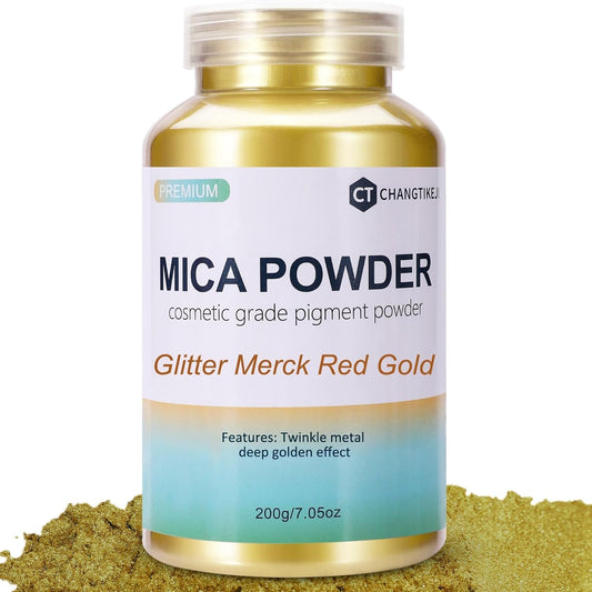 Mica Powder,7.05OZ（200g）,Glitter Merck Red Gold Mica Powder Pigment for Epoxy Resin，Lip Gloss，Car Paint，Dye，Soap Making，Nail Polish,Epoxy Resin,Candle Making,Bath Bombs