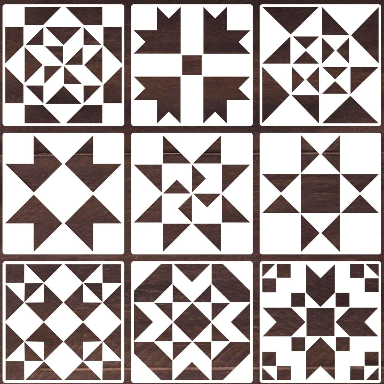 Barn Quilt Stencils for Crafts Reusable 12” Quilt Block Stencil Drawing Templates for Painting on Wood Wall Canvas Fabric
