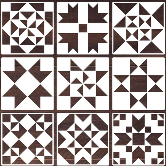Barn Quilt Stencils for Crafts Reusable 12” Quilt Block Stencil Drawing Templates for Painting on Wood Wall Canvas Fabric