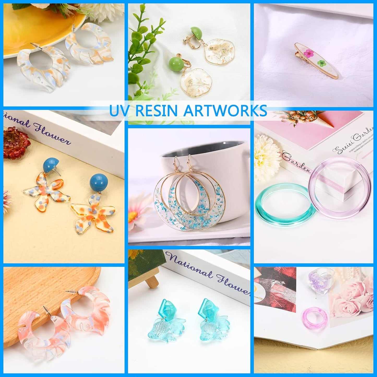 KISREL UV Resin 1000g，4 x 250g UV Resin Kit, Hard Type Crystal Clear Ultraviolet Curing UV Epoxy Resin for Craft Jewelry Making