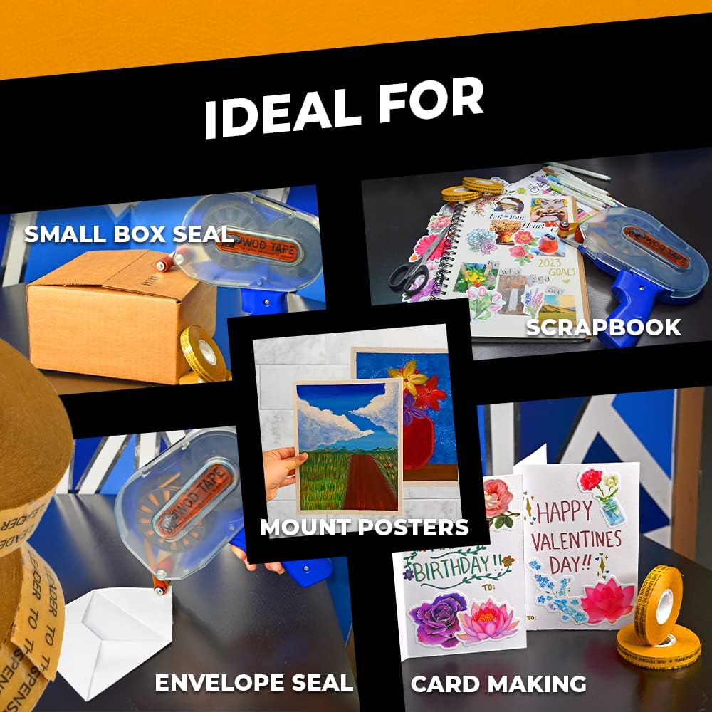 WOD General Purpose ATG Tape, 1/2 inch x 36 yds. (Set of 6 Rolls) Adhesive Transfer Tape Glider Refill Rolls Clear Adhesive on Gold Liner (Acid Free) RWATG20