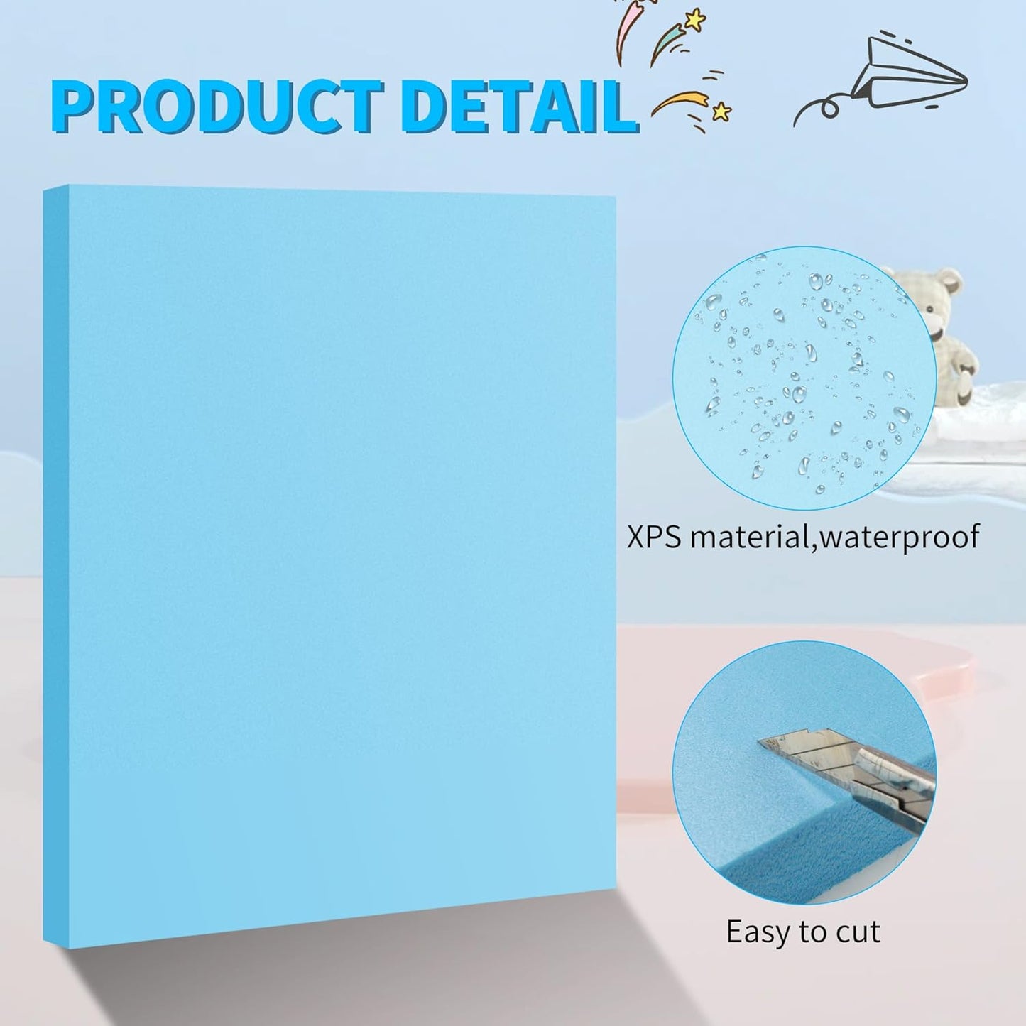 LuckyFoam Blue 10 Pack 15x12x0.79 inch Foam Sheets 0.79 Inch Thick Polystyrene Rectangles XPS Foam Board Craft for Insulating DIY Modeling Art Supplies