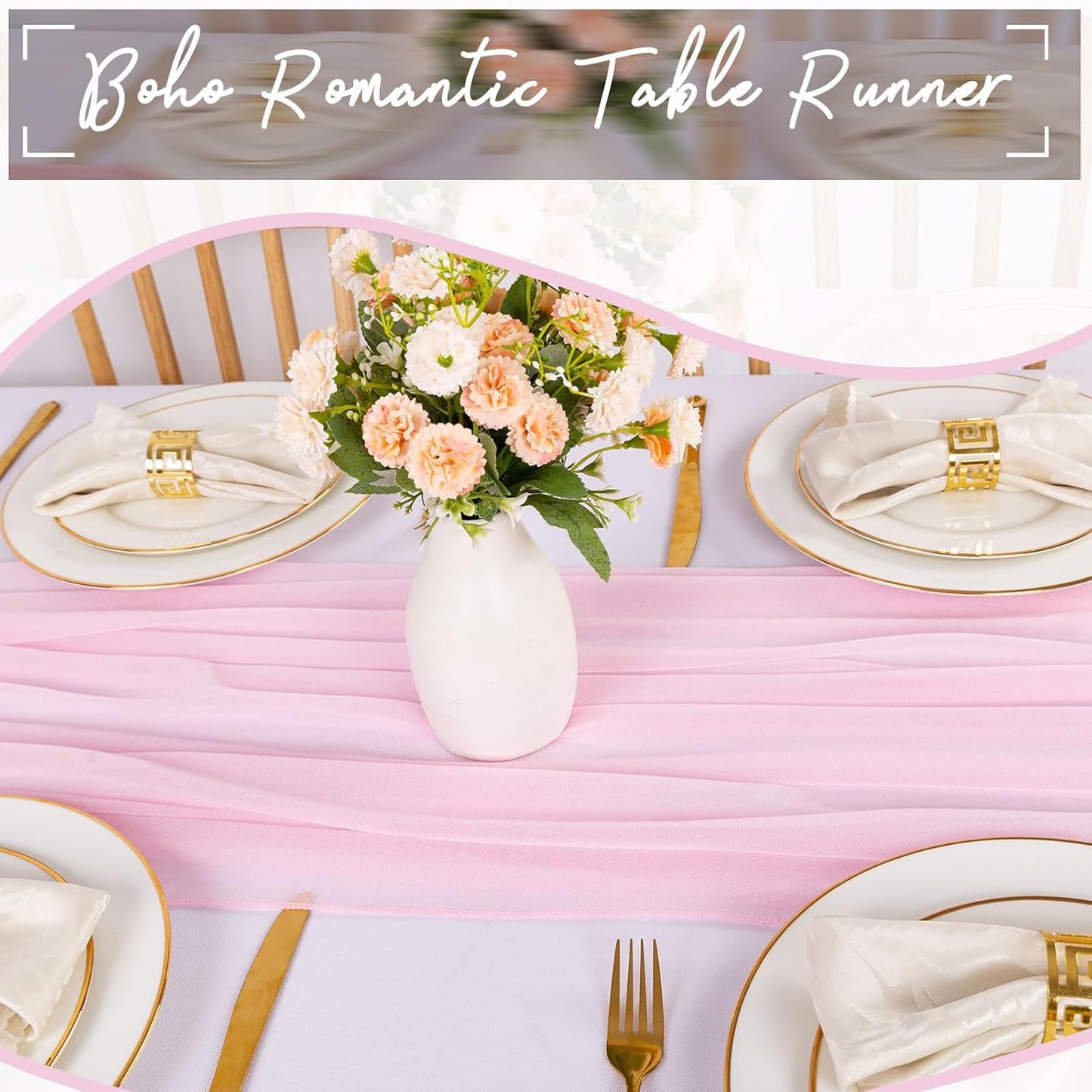 10ft Blushing Pink Chiffon Table Runner 30 x 120 Inches Romantic Sheer Table Decorations Long Tulle Runner for Wedding Bridal Shower Party Supplies Decor