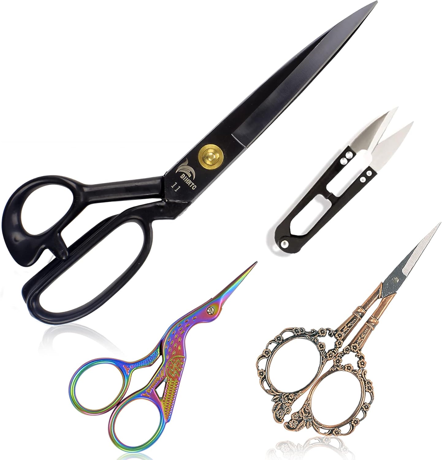 BIHRTC 11 Inch Fabric Professional Stork Tailor Scissors - Stainless Steel Sharp Dressmaker Heavy Duty Scissors for Leather Sewing Shears Tailoring