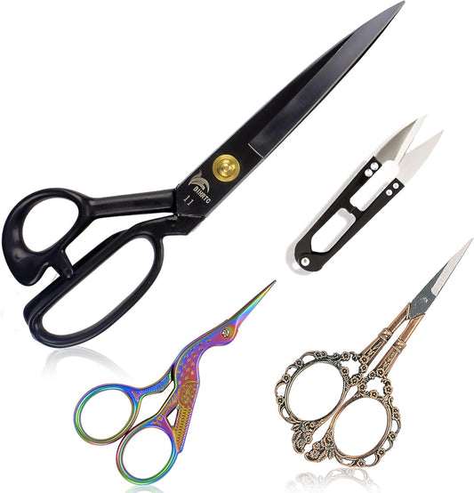 BIHRTC 11 Inch Fabric Professional Stork Tailor Scissors - Stainless Steel Sharp Dressmaker Heavy Duty Scissors for Leather Sewing Shears Tailoring