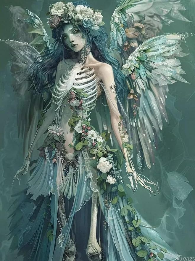 AUKVLZS Diamond Painting DIY Fun Wall Art Decor, Great Gift for Craft Lovers (12x16 inch Warm Bedroom Decor Living Room Decoration) Japanese Skeleton Woman Diamond Painting Kits