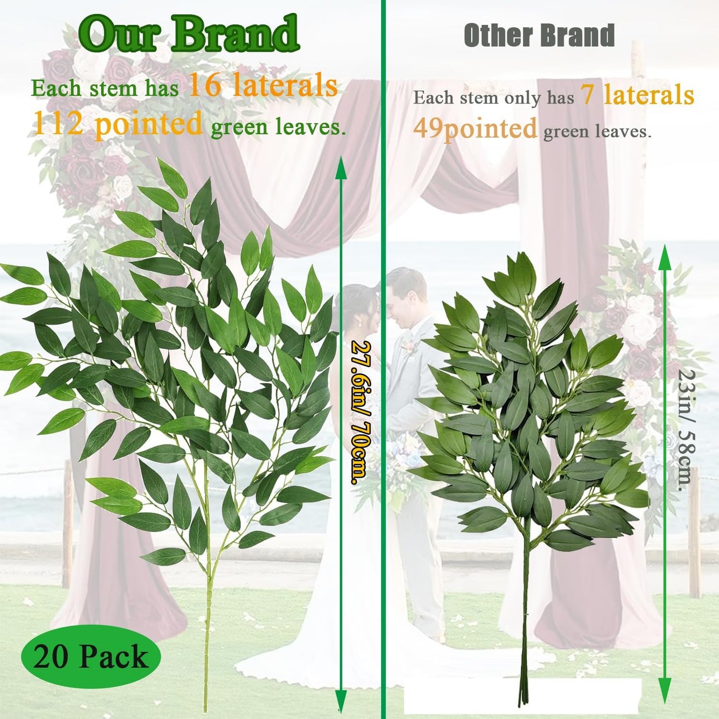 Artificial Italian Ruscus Greenery Stems, 20 Pack Faux Green Leaf Garland Branches Hanging Greenery Spray for Wedding Bouquet Arch Table Centerpiece Home Decor