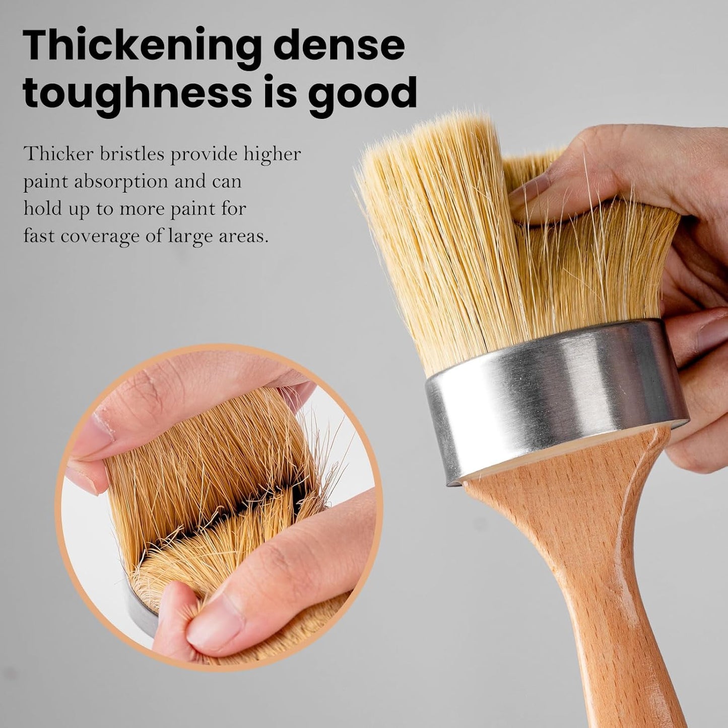 Chalk Paint Brush, Wax Paint Brush Set of 5, Wax Brushes and Chalk Paint for Furniture DIY Art Crafts, Natural Bristle Round Oval Brush for All Painting and Waxing