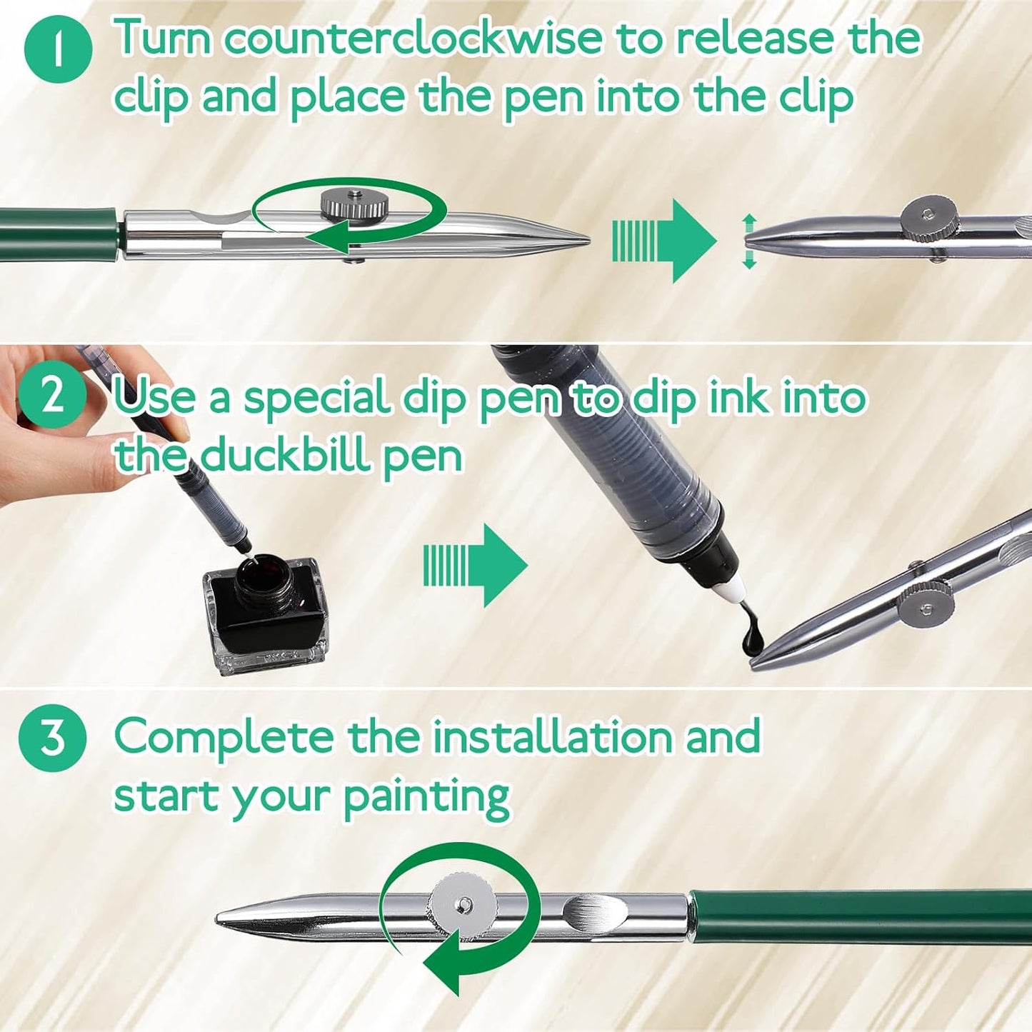 Gatuida 3pcs Adjustable Straight Line Pen, Art Ruling Pen for Masking Fluid, Fine Lines Drawing Tool, Black (Size L, M, S, 1pc Each)