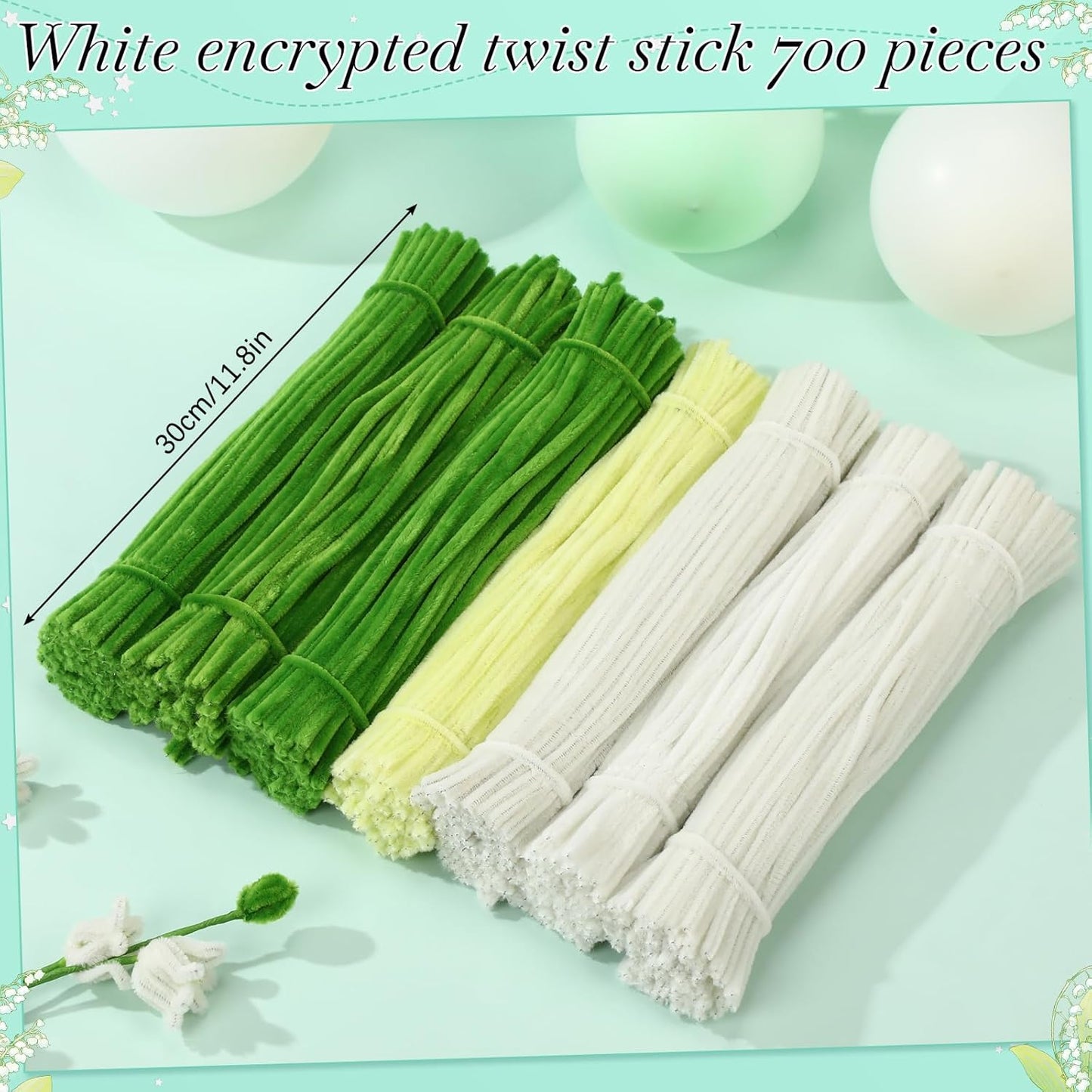 DaisyInner 700 Pcs Halloween Fall Pipe Cleaners Craft Bulk Pastel Chenille Stems Flower DIY Gradient Colored Fluffy for School Classroom Thanksgiving Christmas Party Supplies(White,Green)