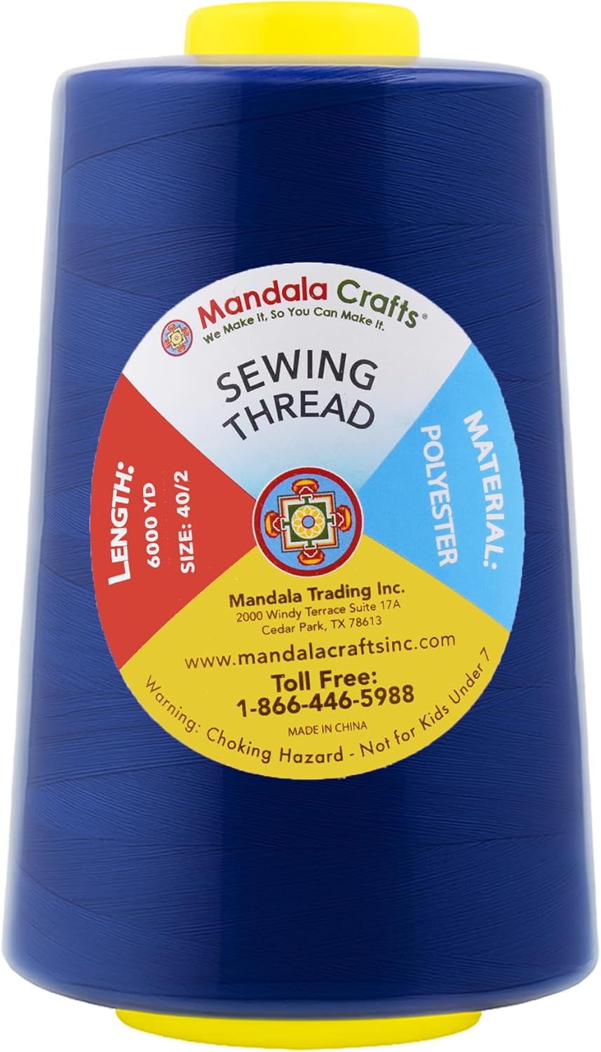 Mandala Crafts 4 Pack of Serger Threads Cones Spools - 40S/2 24000 Yards Polyester Midnight Blue Threads for Sergers Machine and Overlock Quilting Sewing Machine
