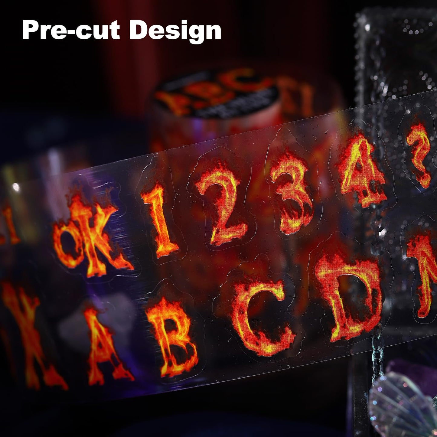 4 Rolls Fire-Themed PET Tape Set, Waterproof Pre-Cut Stickers for Journaling, Scrapbooking, DIY Crafts, Phone Case Decoration, with Decorative Clip