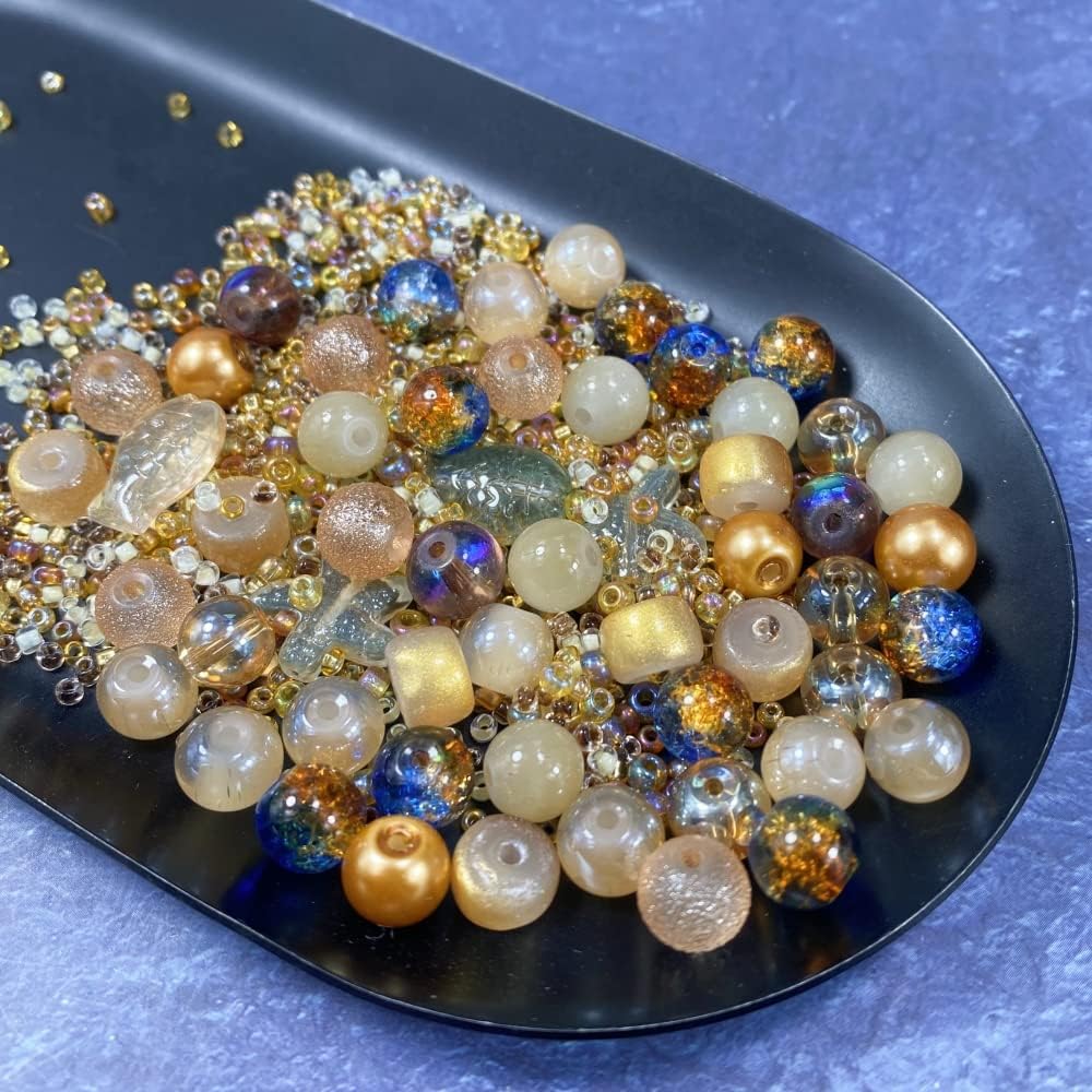 Assorted Glass Resin Beads Multi Size Colors Smooth Cracked Gravel Millet Spacer Beads for Bracelets Necklace Earring DIY Jewelry Making Craft(Scented Tea Series)