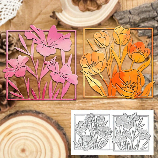 Lapoo Flowers Metal Cutting Die for Scrapbooking - Durable, Cut Stencils for DIY Scrapbook Photo Album Decorative Paper Card, Card Making Supplies, Embossing (Two Peony Flower Frames 6.1 x 3.1 in)