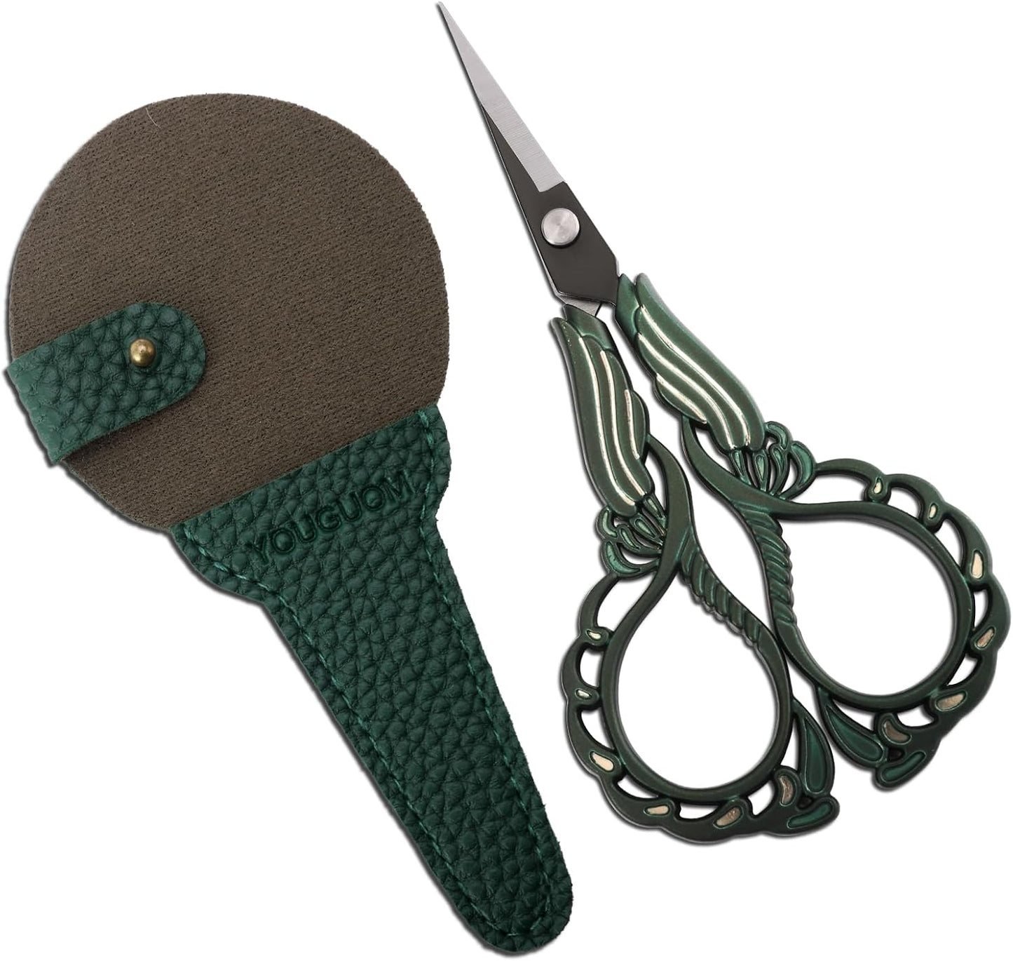 Crochet Scissors with Case, Sewing Scissor for Embroidery Craft Needlework Cross Stitch Snips, Detail Threading Shears Vintage Golden Green