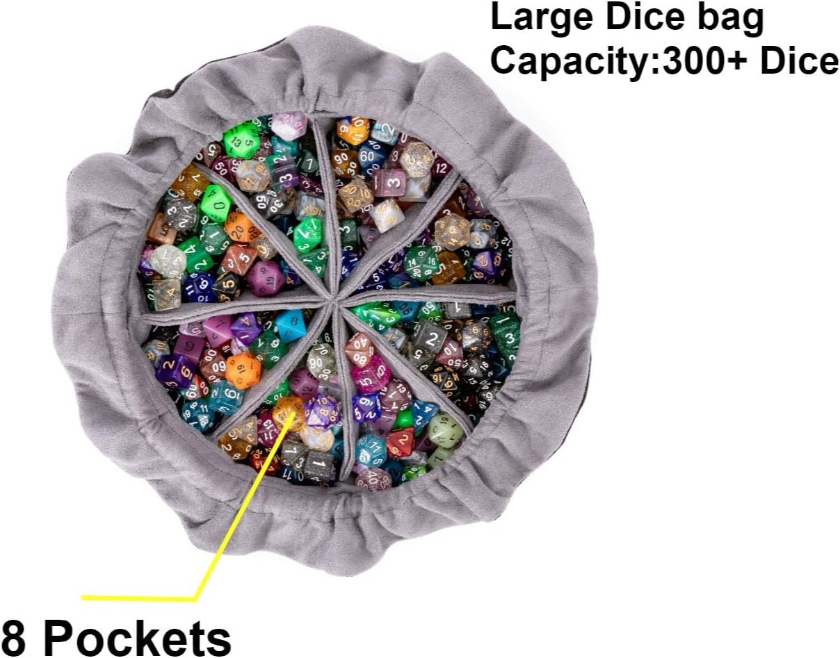 Large DND Dice Drawstring Bags with Pockets Black Storage Bag for RPG MTG Game Dices Capacity Over 300 Dice