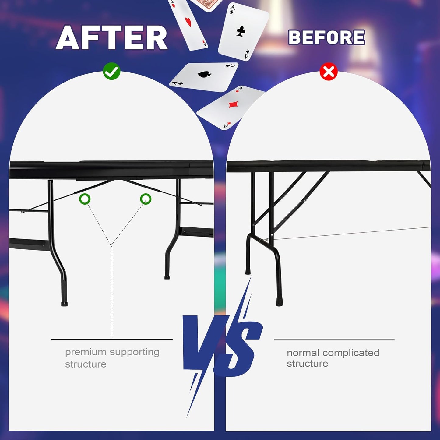 Upgrade Foldable Poker Table for 10 Players - Texas Holdem & Blackjack Board Game Table - Large Casino Table with 10 Stainless Steel Cup Holders & Padded Rails - Perfect for Texas Casino Leisure Game