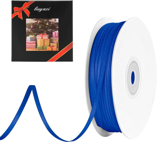 LIUYAXI Blue Double Faced Satin Ribbon, 1/8" X Continuous 100 Yards, Thin Ribbons Perfect for Gift Wrapping Wedding Invitation Card Hair Bows Tag Floral Arrangement DIY Craft