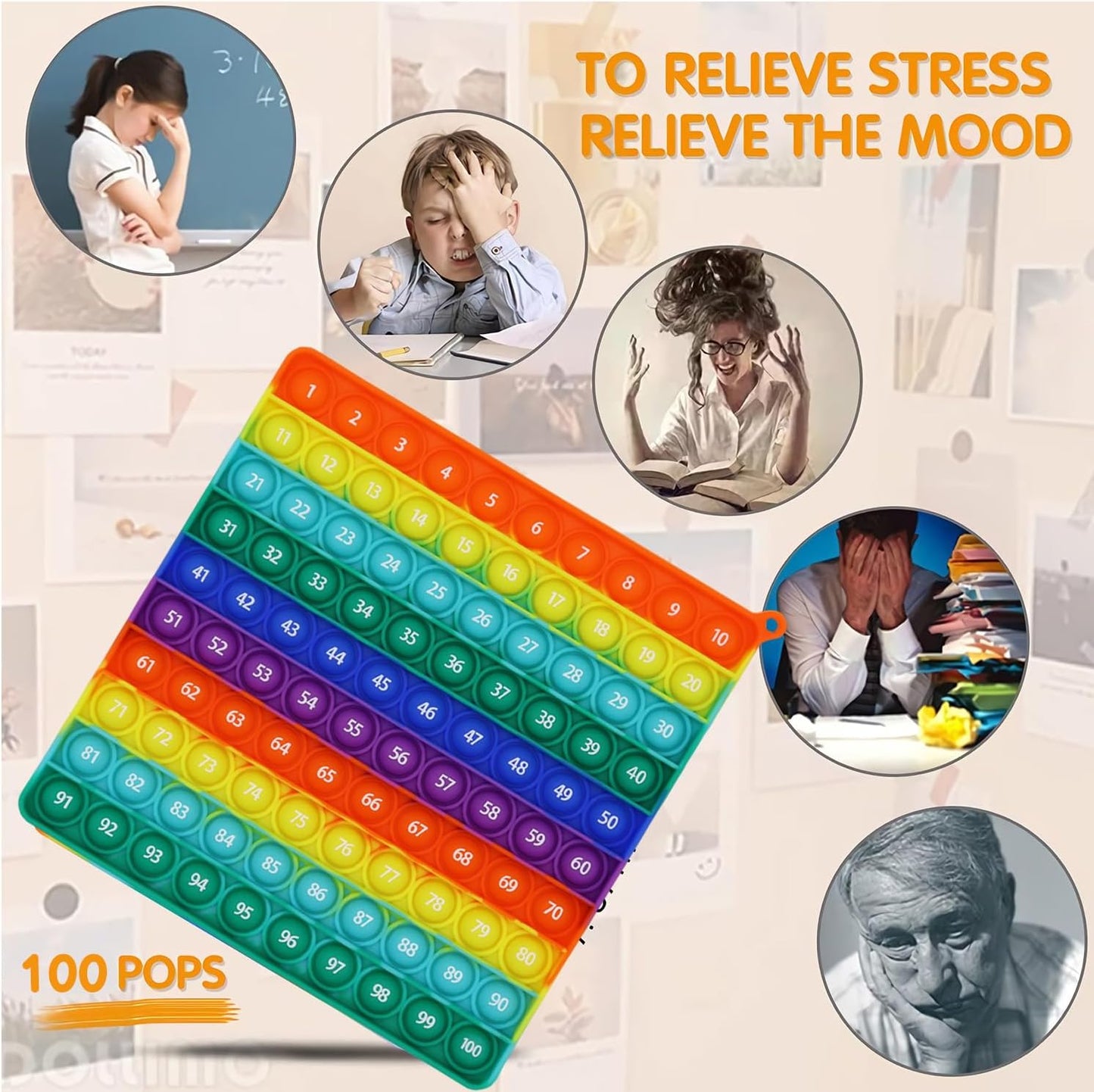 Double Side 1 100 200 Pop it, Chart, Numbers, Row Counter Knitting Crochet, Stitch Counters Crocheting Square Popper Fidget Sensory Toy, Educational Tool, Great Gift for Birthdays, Christmas