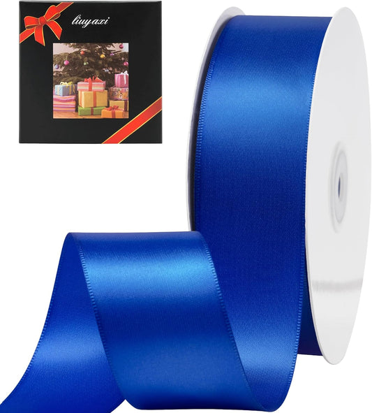 LIUYAXI Blue Stain Ribbon, 2" X Continuous 50 Yards, Double Faced Fabric Ribbon Use for Bows Bouquet,Christmas Gift Wrapping,Floral Arrangement