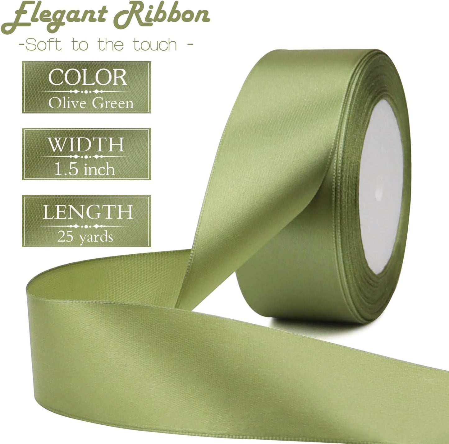 Olive Green Solid Satin Ribbon 1-1/2 Inch 25 Yards Solid Polyester Fabric Ribbon for Gift Wrapping Wedding Christmas Baby Shower Birthday Party Decoration Handmade Immortal Flower Craft